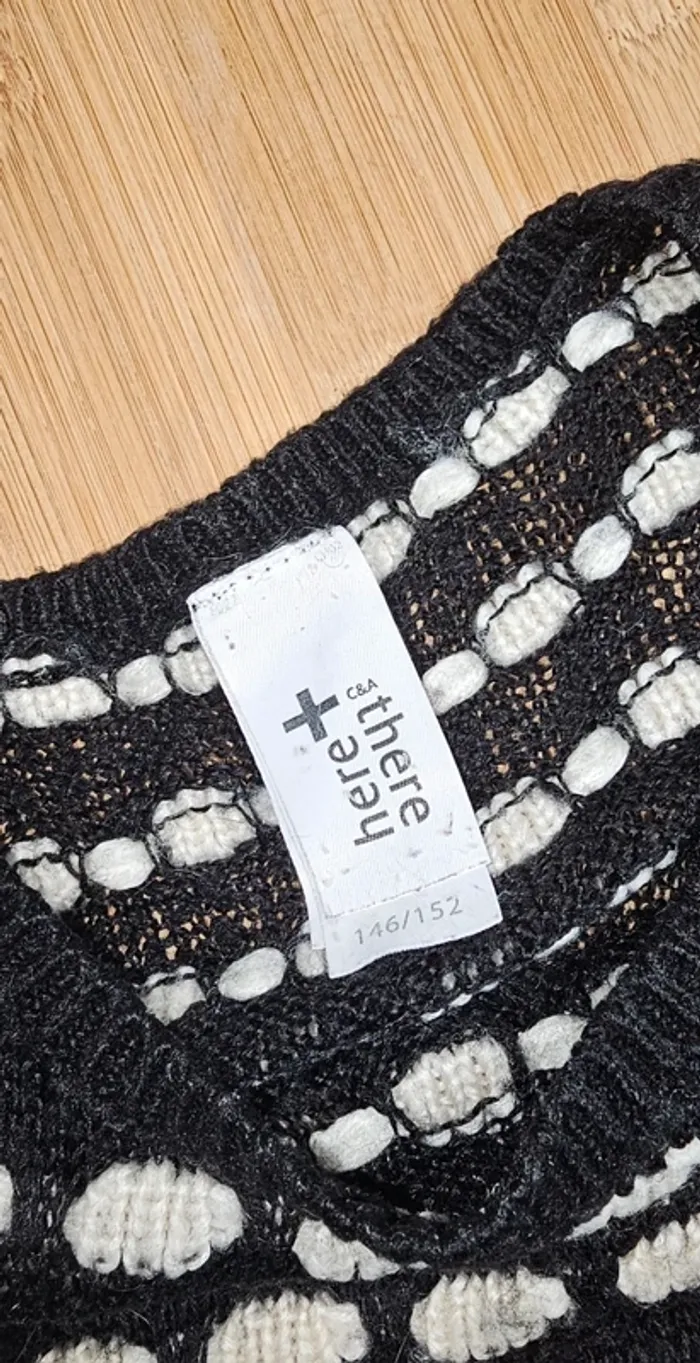 Titre : Pull Vintage C&A motif pois noir et blanc - Taille 142/152 - photo numéro 7