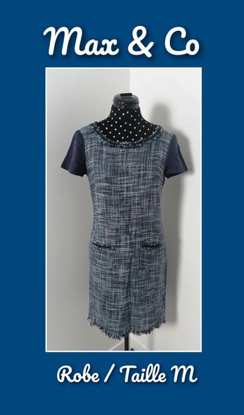 Robe en tweed carreaux bleu gris blanc Taille M Max & Co