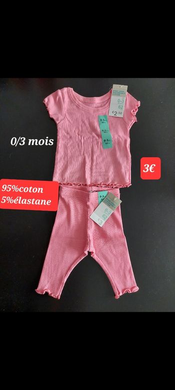 Ensemble rose fille 0/ 3 mois 