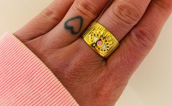 Bague épaisse doré oeil blanc rose acier inoxydable