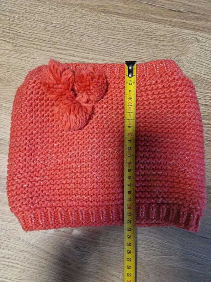 Bonnet à pompon et tour de cou et gants rose vif - photo numéro 15
