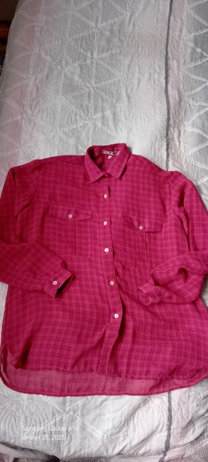 Chemise légère vintage motif carreaux avec poches fuschia femme 40 Line de Raux Paris - photo numéro 7