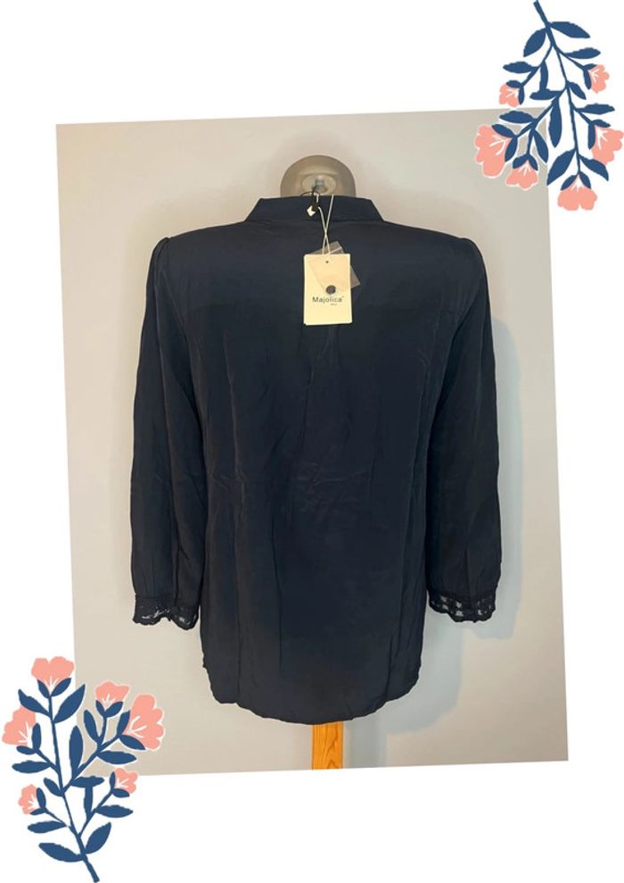 Chemise fluide bleu foncé avec dentelle – Majolica, Taille M - photo numéro 6