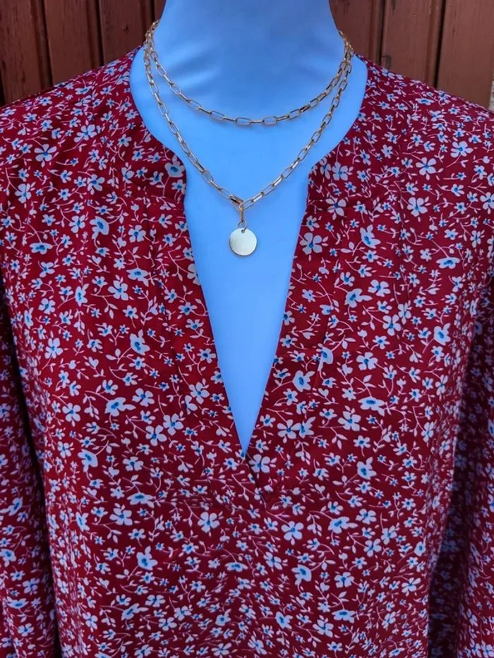Blouse fleuri fluide bordeaux blanc taille 48 - photo numéro 4