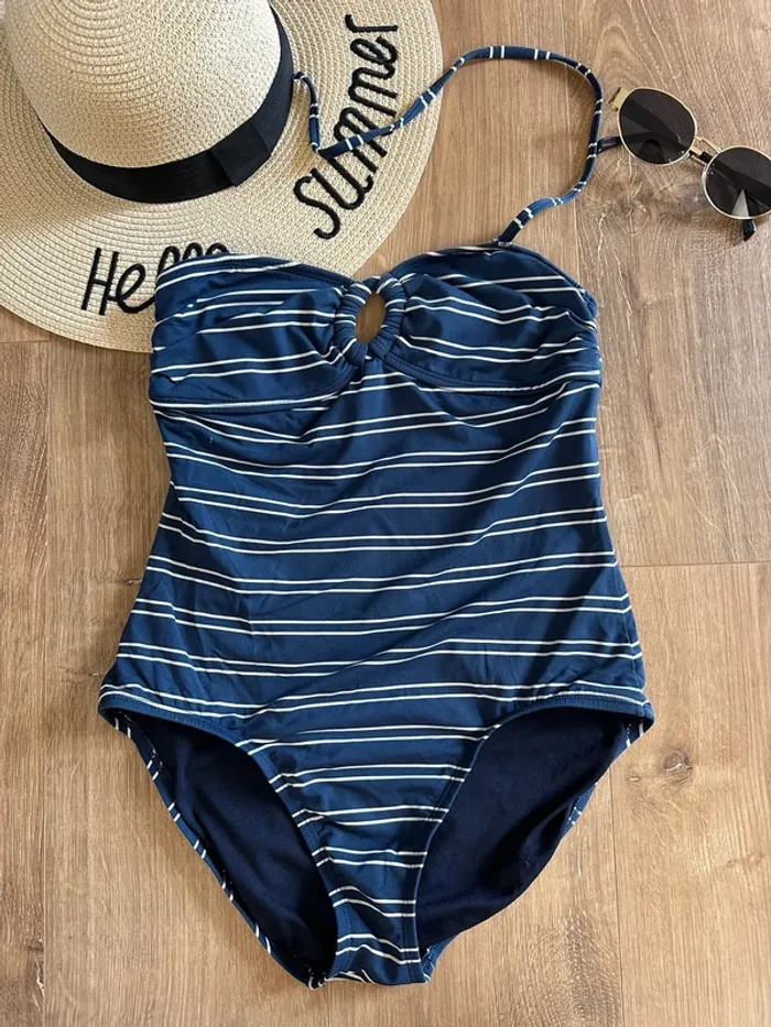 Maillot de bain Tommy Hilfiger bleu et blanc taille 36 - photo numéro 2