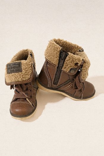 💚Bottines fourrées garçon marron – Chaudes et stylées - Taille 26