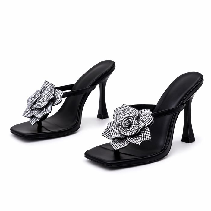 Sandales talons noir fleur strass - PrettyLittleThing - photo numéro 4