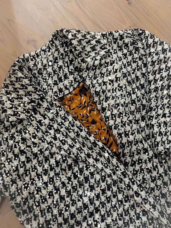 Manteau oversize lainage et sequins pied de poule 42/44 - photo numéro 3