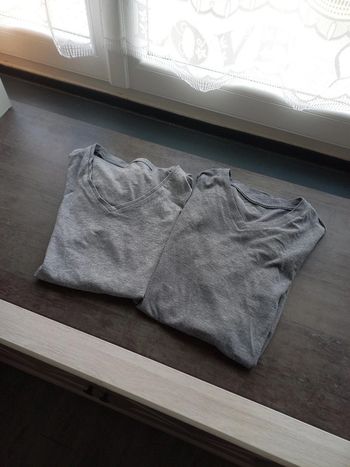 2 tee-shirts col V gris manches courtes homme