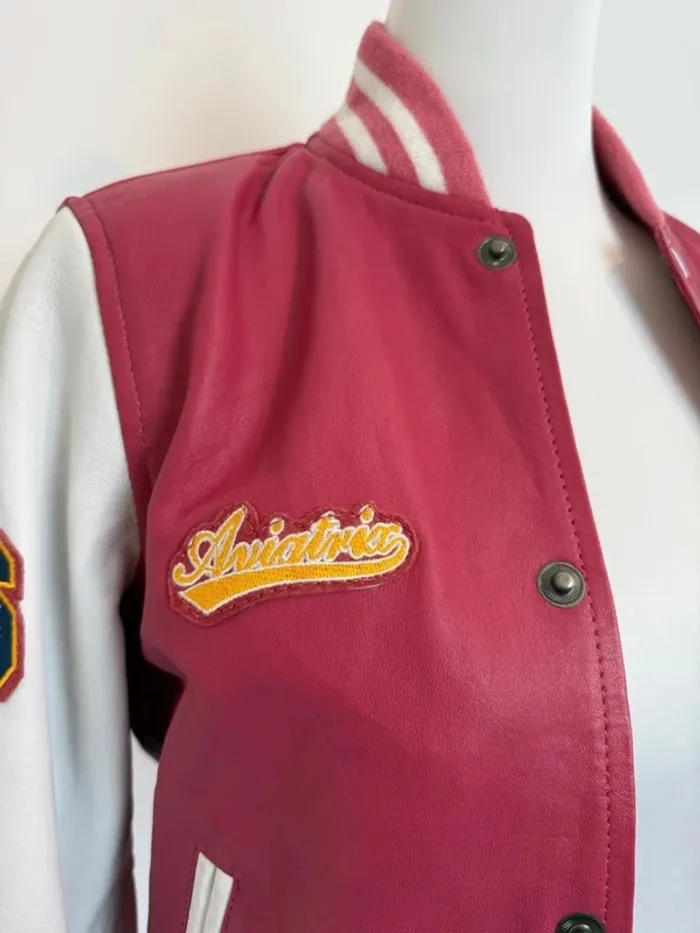 Veste bomber Aviatrix en cuir femme rose taille M très bon état - photo numéro 5