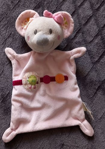 Doudou plat Souris- écusson oiseau - Nicotoy