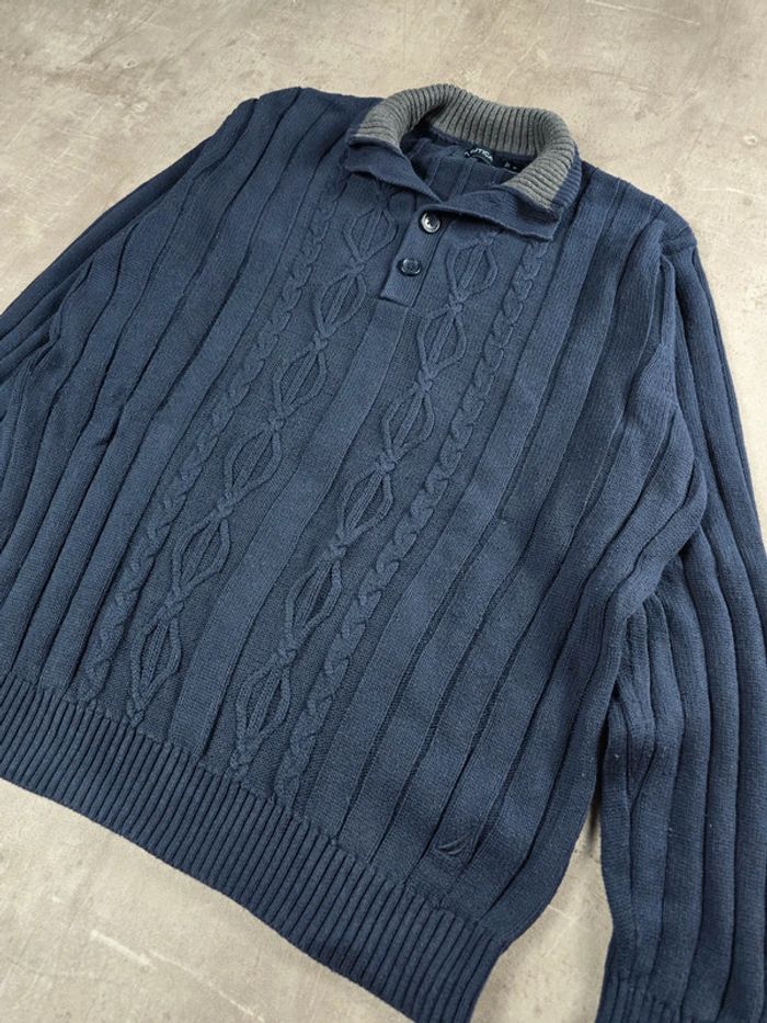 Pull coton Nautica torsadé col camionneur marine taille XL - photo numéro 4