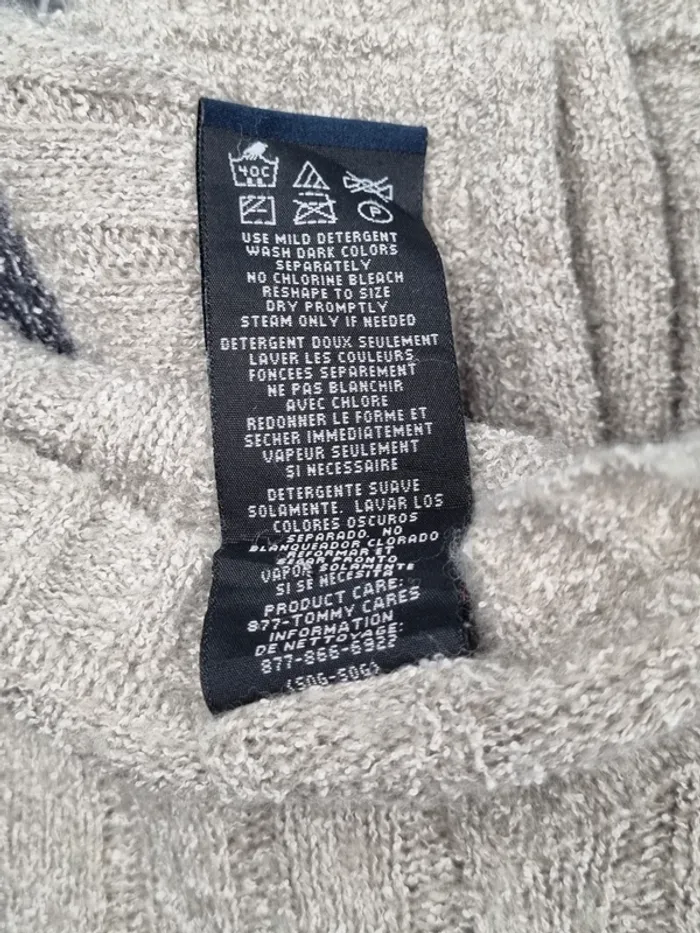 Pull col V Tommy Jeans beige à épaules grises – Taille L Femme (mesures en photos) - photo numéro 6