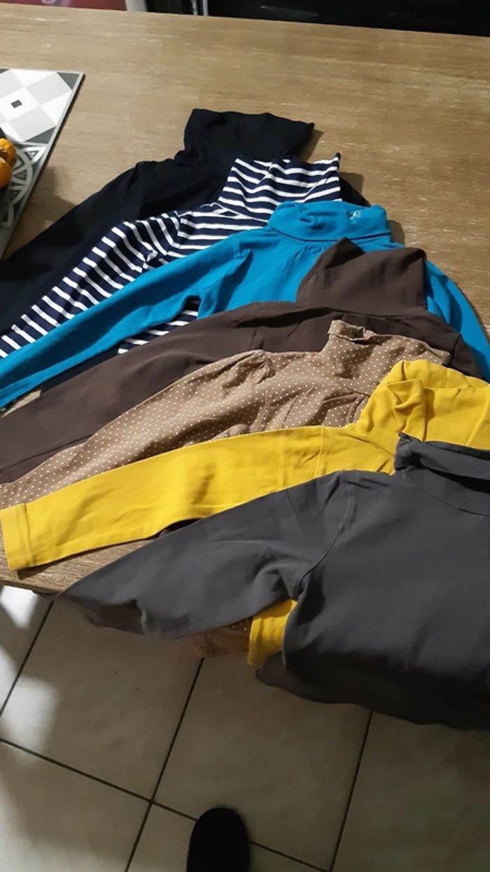 Lot 5 sous pulls  col roulé enfant fille 4 ans ikks noir marron bleu marron pois jaune