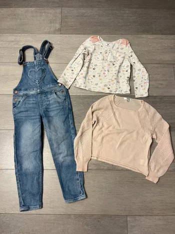 Ensemble fille 3 pièce salopette pull cyrillus h&m et repetto 6 ans