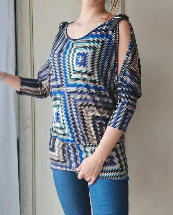 Blouse bleu motifs psychédélique y2k - photo numéro 3