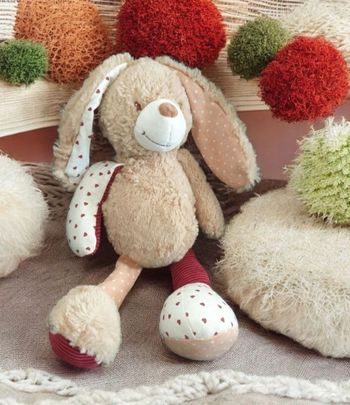 Doudou Lapin beige bordeaux rose cœurs pois TAPE A L’OEIL TAO