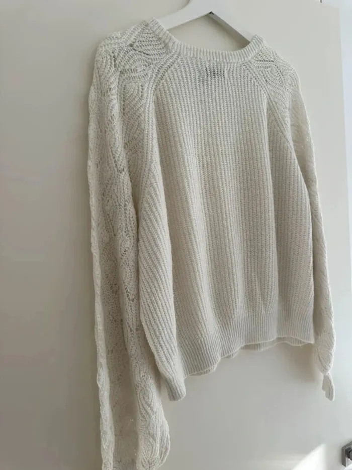 Pull blanc Costes femme M – chaud, doux, manches torsadées - photo numéro 9