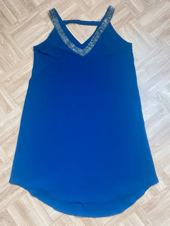 Tunique / mini robe It Hippie bleu marine décolleté perlé taille S vintage chic