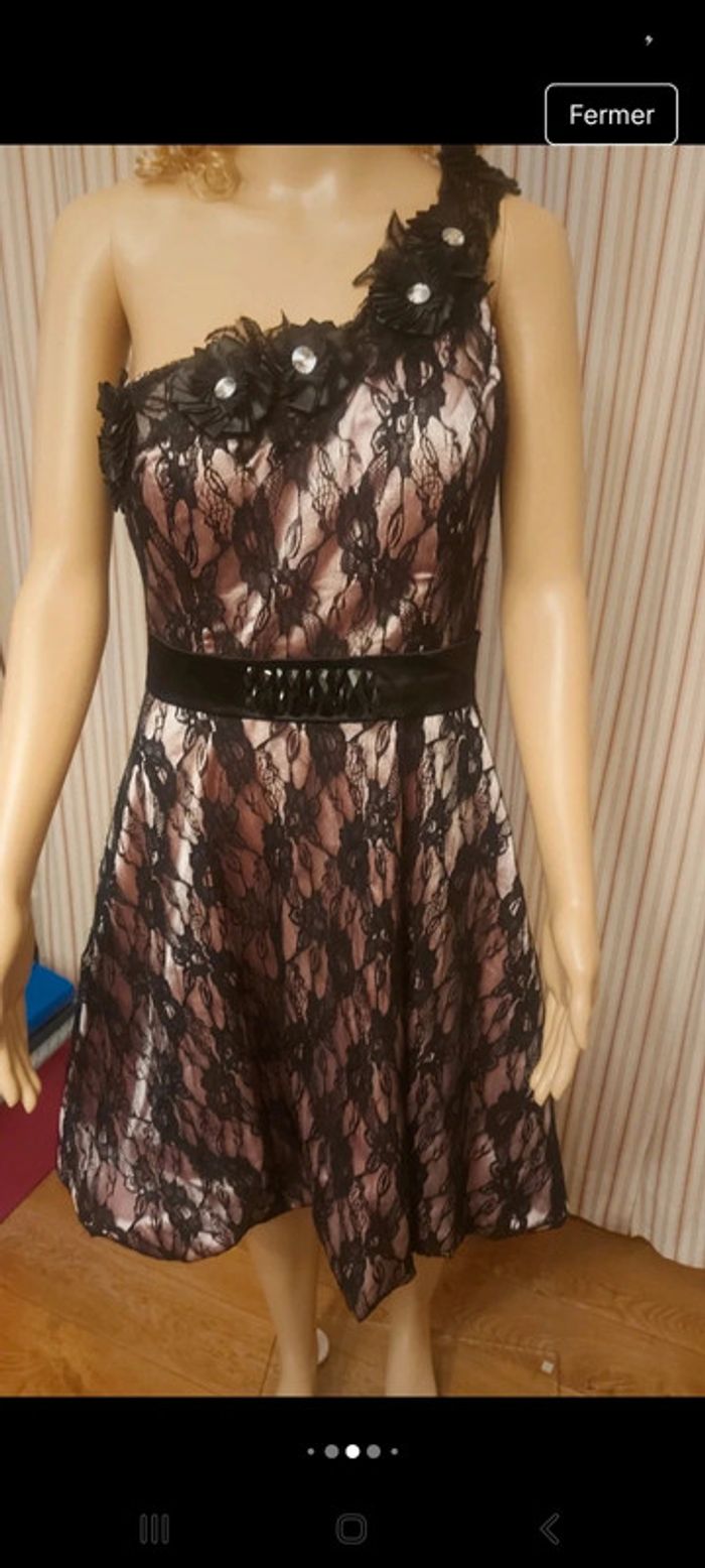 Robe de soirée Maner L rose/dentelles noires - photo numéro 3