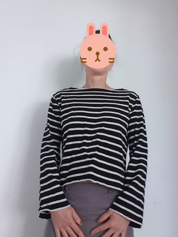 Haut pull marinière H&M femme taille XS ou 34 noir et blanc coton