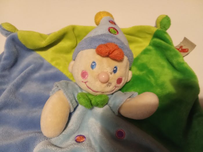 Doudou lutin mot d'enfants, Leclerc ,vert, bleu, motif, bébé garçon - photo numéro 4