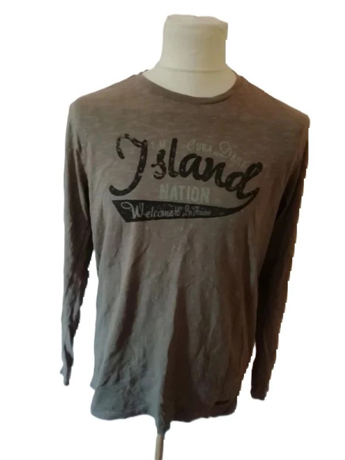 Tee shirt manches longues Terre de Marins Taille M marron imprimé