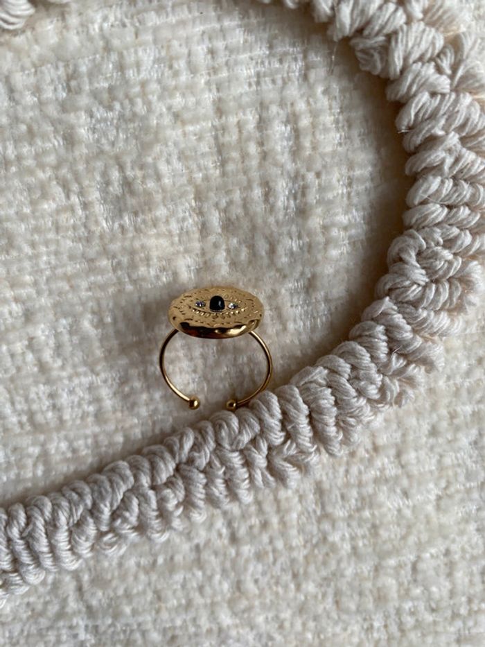 Bague ajustable médaillon œil plaqué or - photo numéro 7