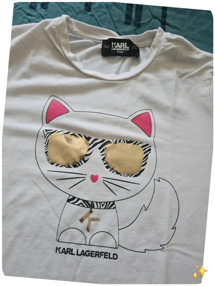 🐱 T-shirt blanc Karl Lagerfeld 14 ans - Motif chat mignon - photo numéro 2