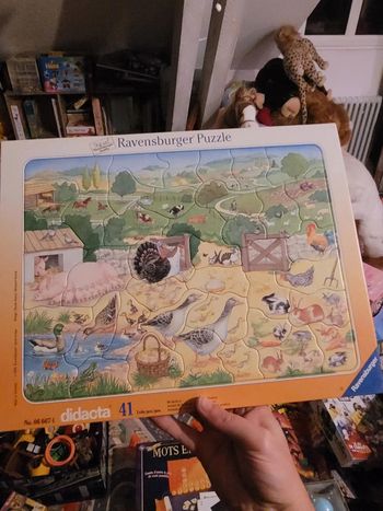 Puzzle Ravensburger Ferme basse-cour cochon oie canard Vintage carton