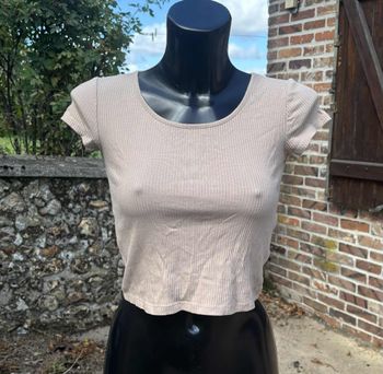 👚Crop-top côtelé beige • La Halle • T32 / XXS