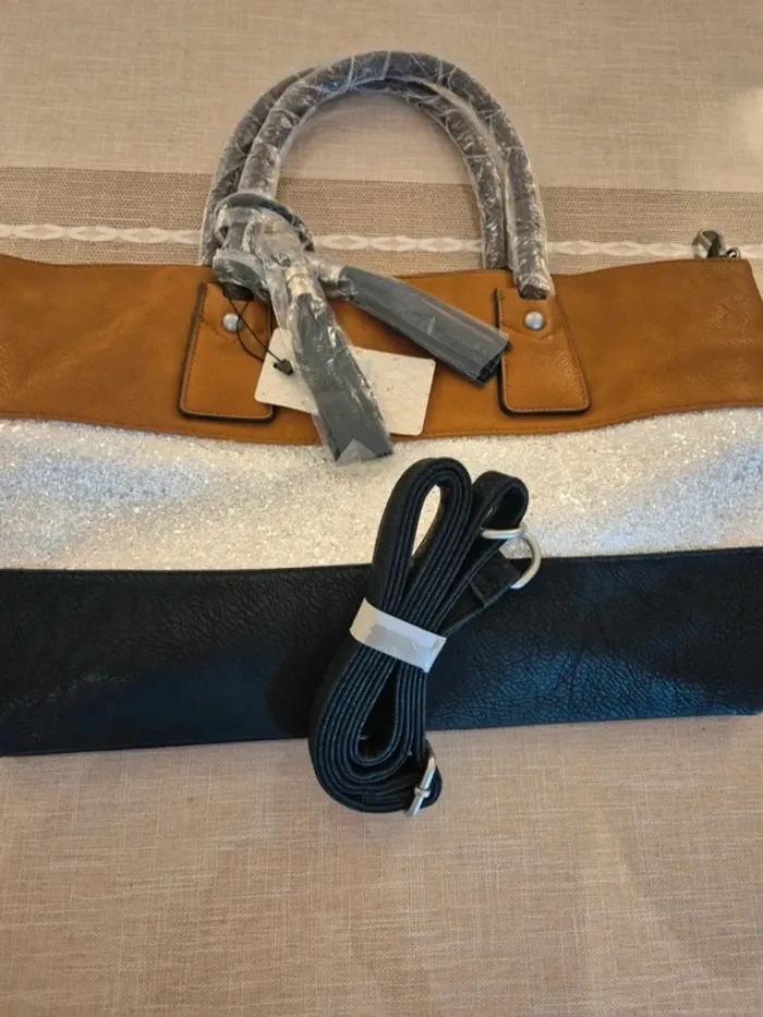 Très joli sac cabas pour l'automne, neuf, marron argenté noir paillettes - photo numéro 8