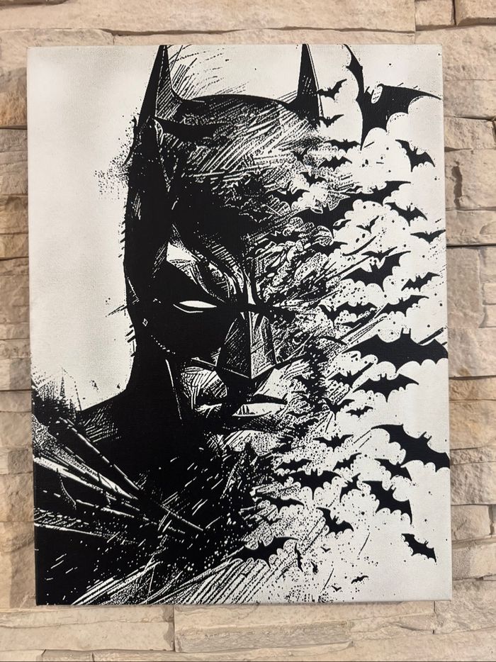 Tableau Batman noir et blanc en toile 30x40cm – Style comics dark - photo numéro 4