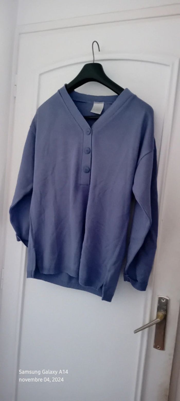 Pull col en V faux boutonnage manches 3/4 lavande 42 classic woman - photo numéro 3