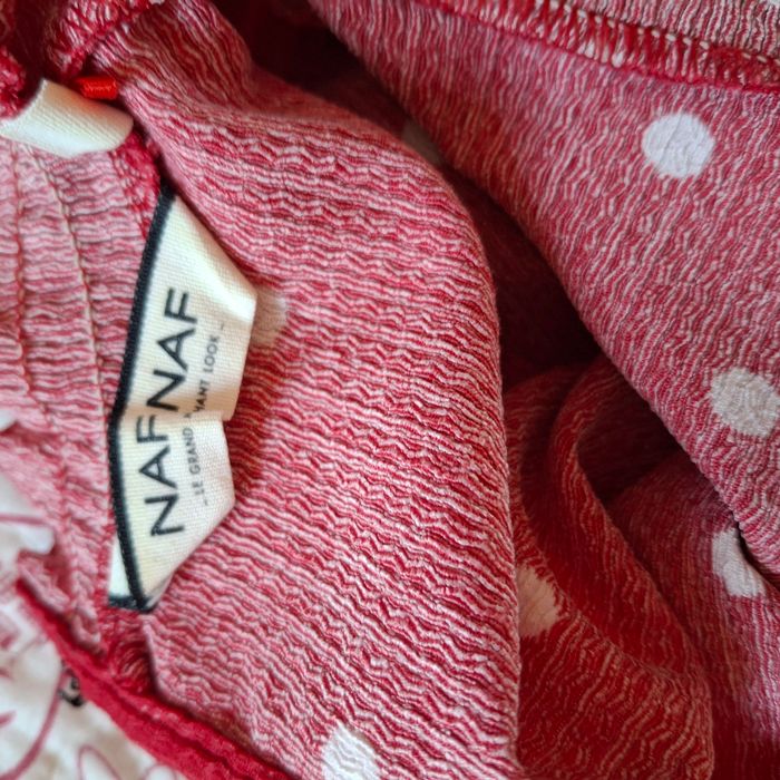 Blouse fluide rouge à pois blanc – Col montant froncé - Manches longues - Taille XS/S/M - Naf Naf - photo numéro 10