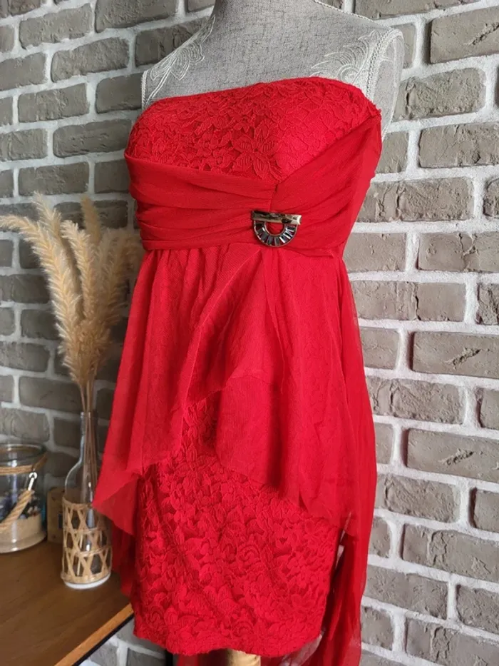 Robe bustier rouge tulle et dentelle - Made In Italy - photo numéro 11