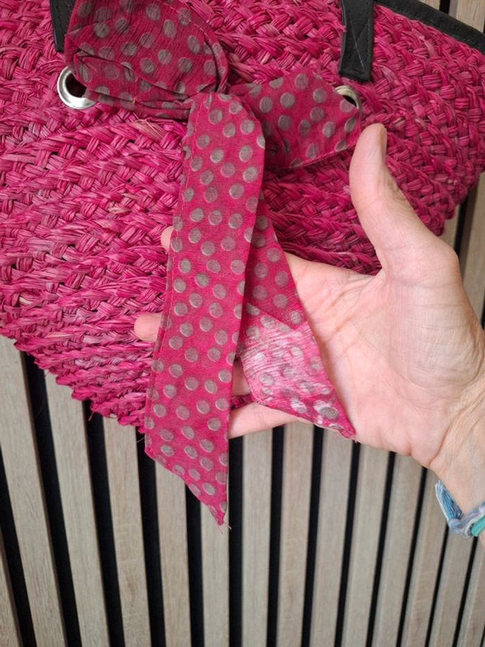 Sac cabat bandoulière rotin maille rose fushia - photo numéro 9