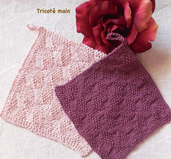 Lot de 2 lavettes débarbouillettes zéro déchet - 100 % coton - Tricoté main