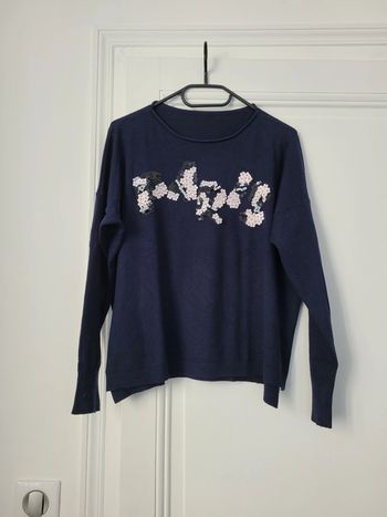 Pull bleu marine doux à sequins Paris Taille L