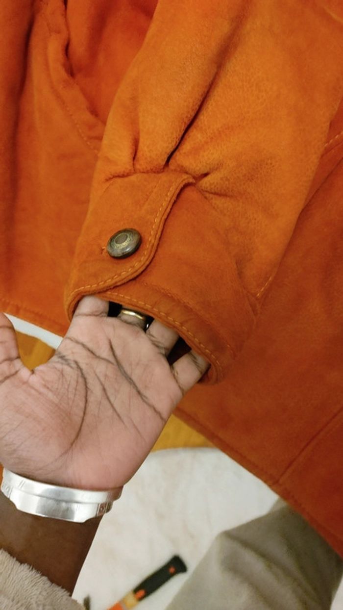Beau manteau vintage orange foncé peau de mouton retourné shearling montone sheepskin - photo numéro 14