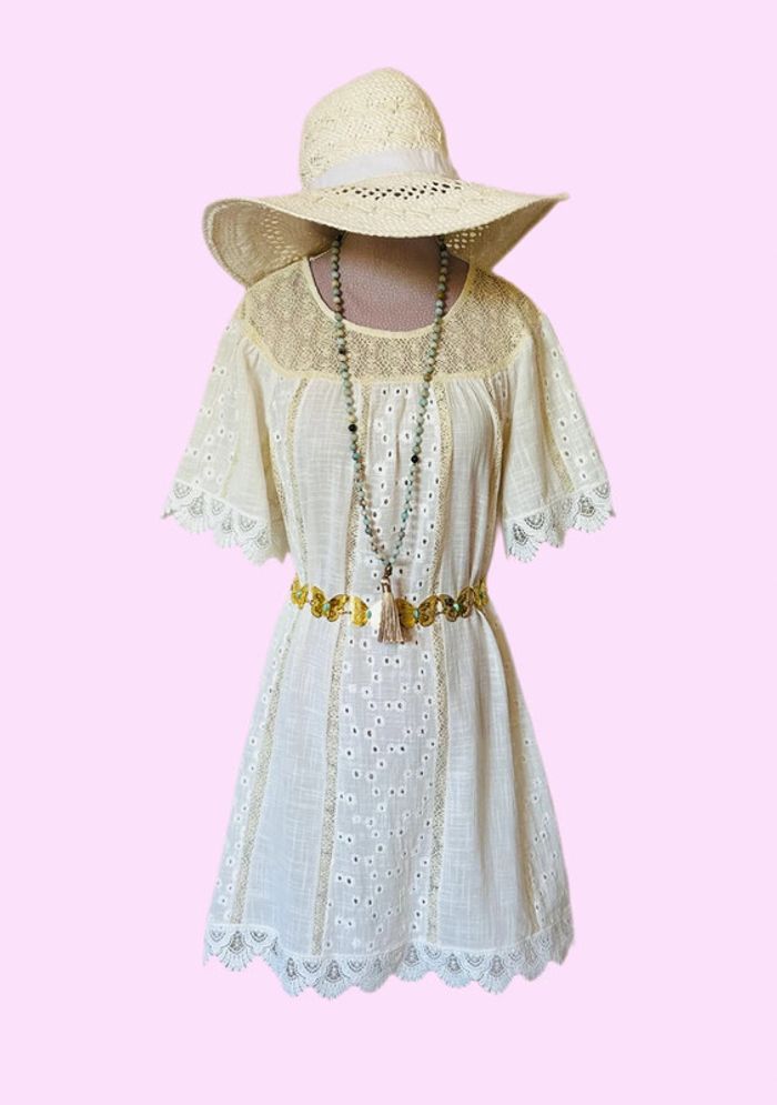 🌸🧚Robe en lin champêtre Bohochic Fairy Cottagecore Whimsical embroidered linen dress🧚🌸 - photo numéro 3