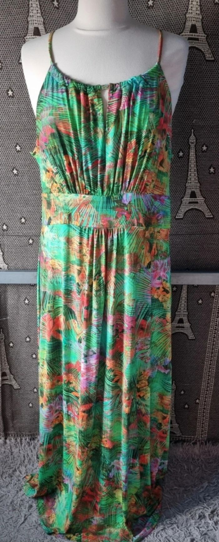 Robe longue d'été verte à motifs tropical taille 46-48 - photo numéro 4