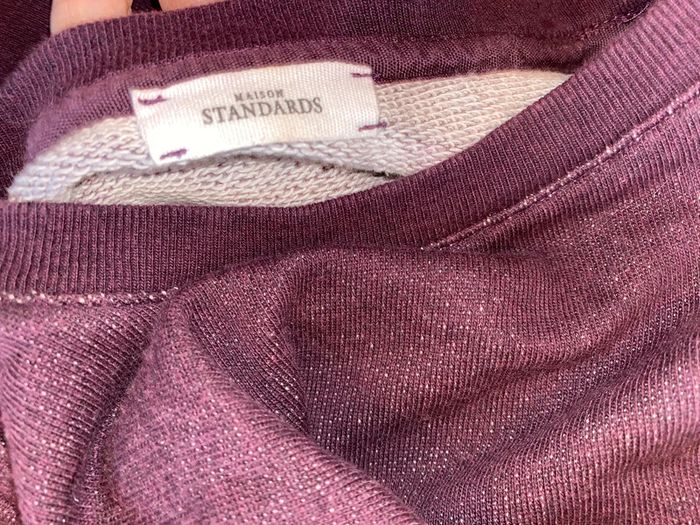 sweat prune en coton Maison Standards avec du cuir taille XS valeur 95 euros - photo numéro 4