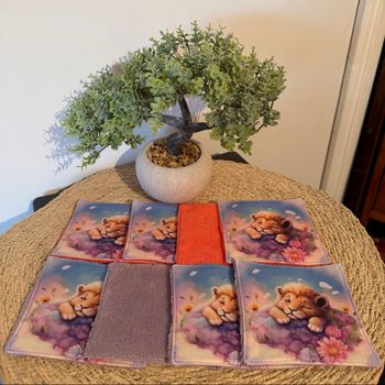 Lingettes lionceau mauve et rose 