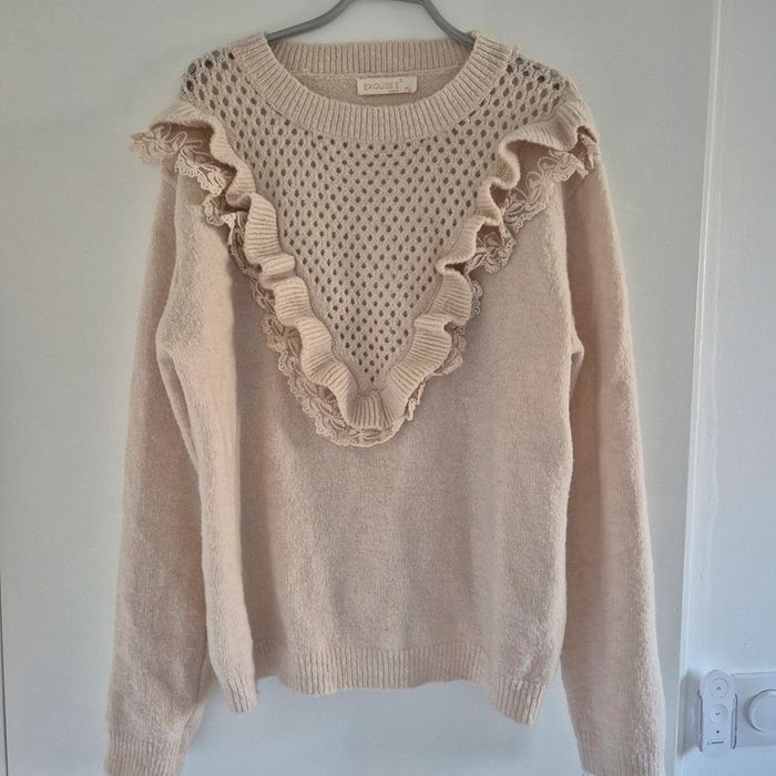 Pull beige en laine et dentelle - Exquiss's - Taille Unique