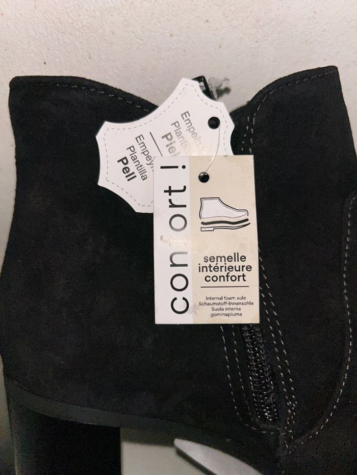 Bottines neuves noir cuir toucher velours nubuck - photo numéro 7