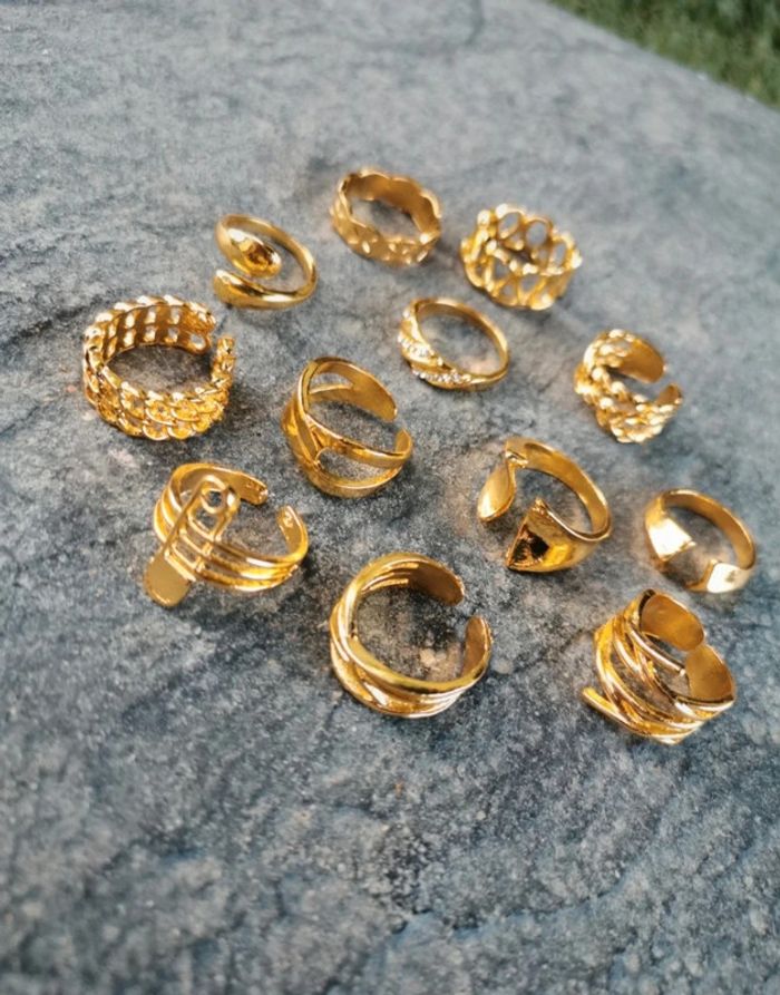 A36 Lot de 12 bagues dorées or tendance ajustable - photo numéro 2