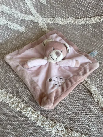 Peluche doudou plat 23cm nicotoy ours marron et rose très bon état