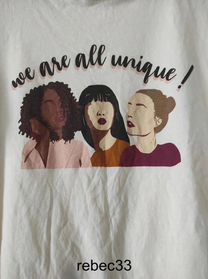 T-shirt crème imprimé we are all unique - photo numéro 2