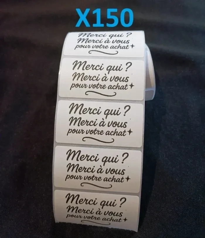 Lot 150 stickers “Merci qui ? Merci à vous pour votre achat” 60×30 mm - photo numéro 2